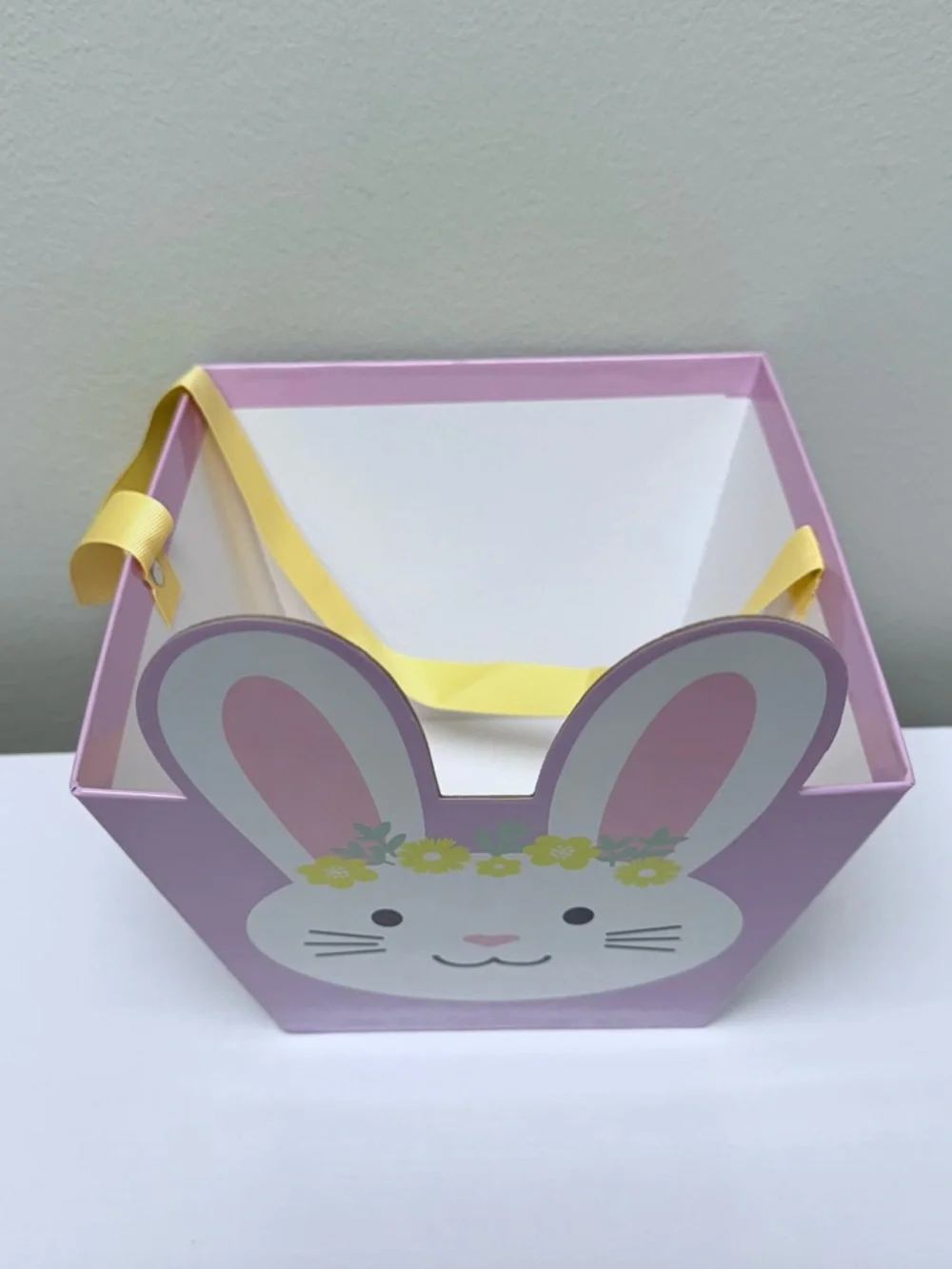 Purple Bunny Easter Basket with Yellow Ribbon Handle 9.2